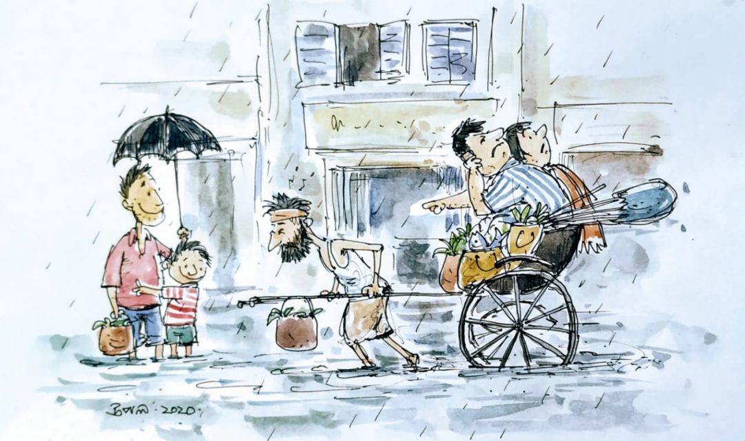 Illustration by Upal Sengupta on Hand pulled Rickshaw